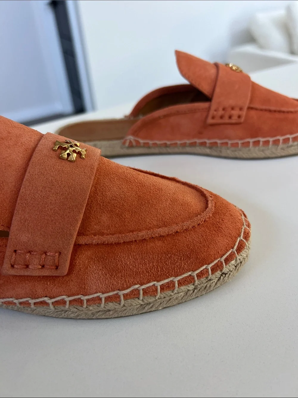 Tory Burch seaside mule espadrille slip on suede leather open back loafers 6.5